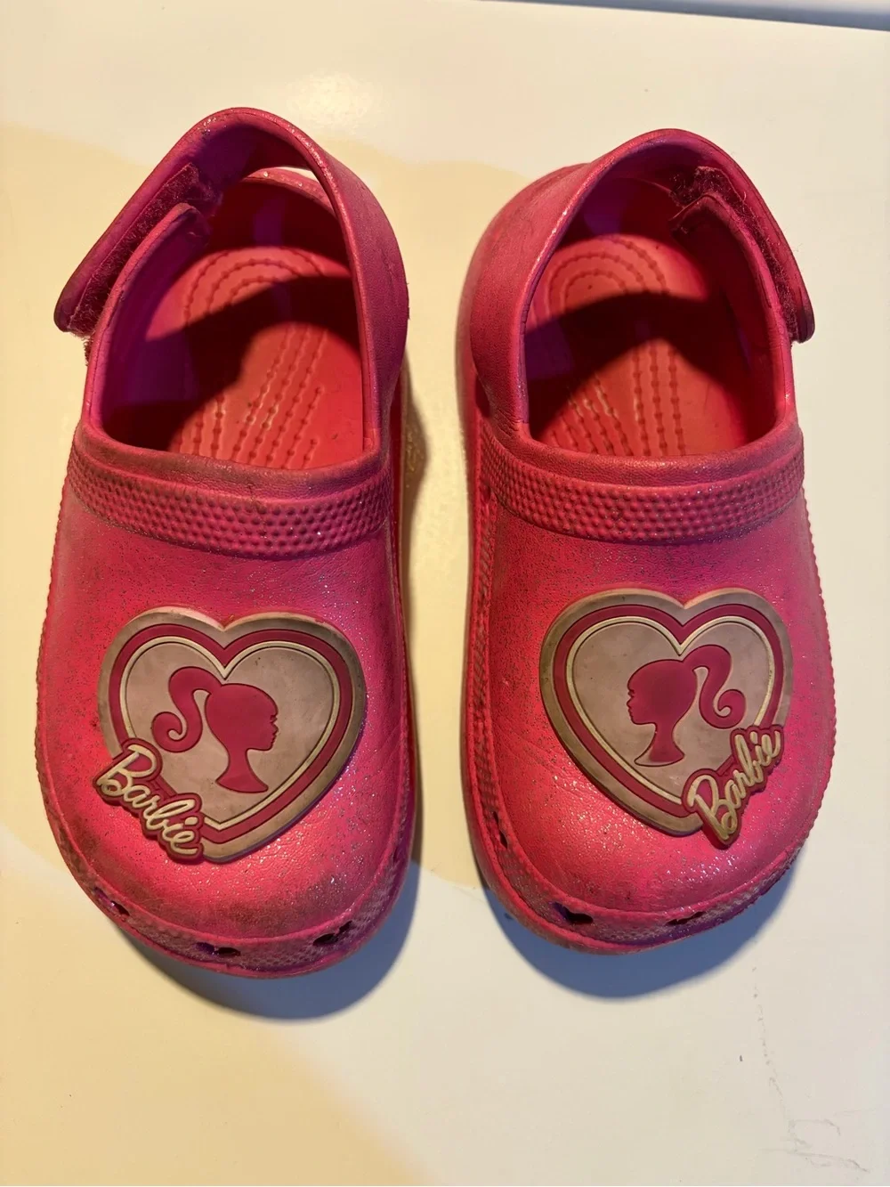 Barbie Hot Pink Kids Slip-On Sandals with Heart Logo